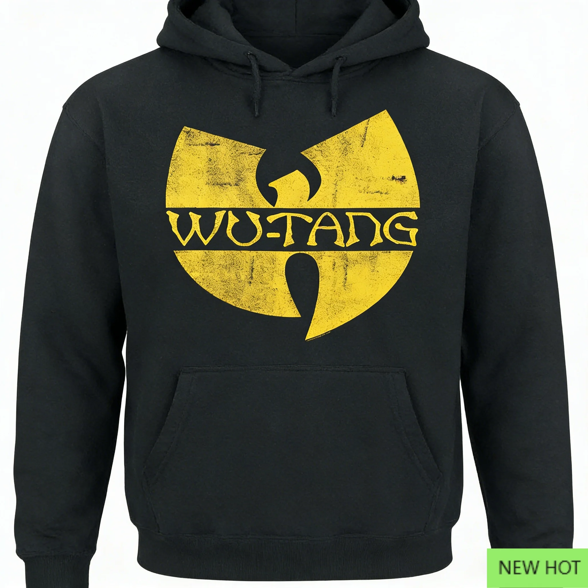 Wu-Tang Clan Moletom com capuz clássico logotipo gráfico preto amarelo estampa casual unissex streetwear para fãs de hip-hop