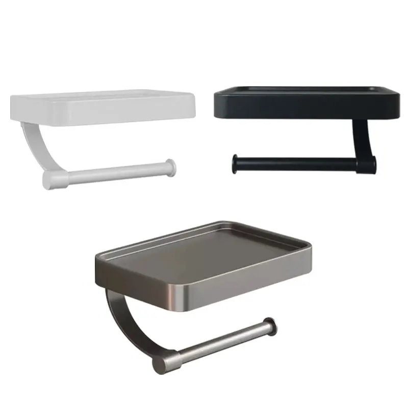 Wall-mounted Toilet Paper Stand Shelf with Tray Aluminum Alloy White Nail Free Toilet Paper Roll Holder Kitchen Napkin Holder