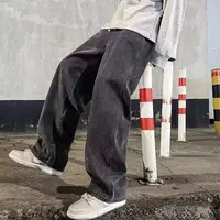 Jean ample en polaire pour hommes, taille élastique, jambes larges, pantalon en Denim Y2K, droit et confortable, vêtements de marque, hiver 4