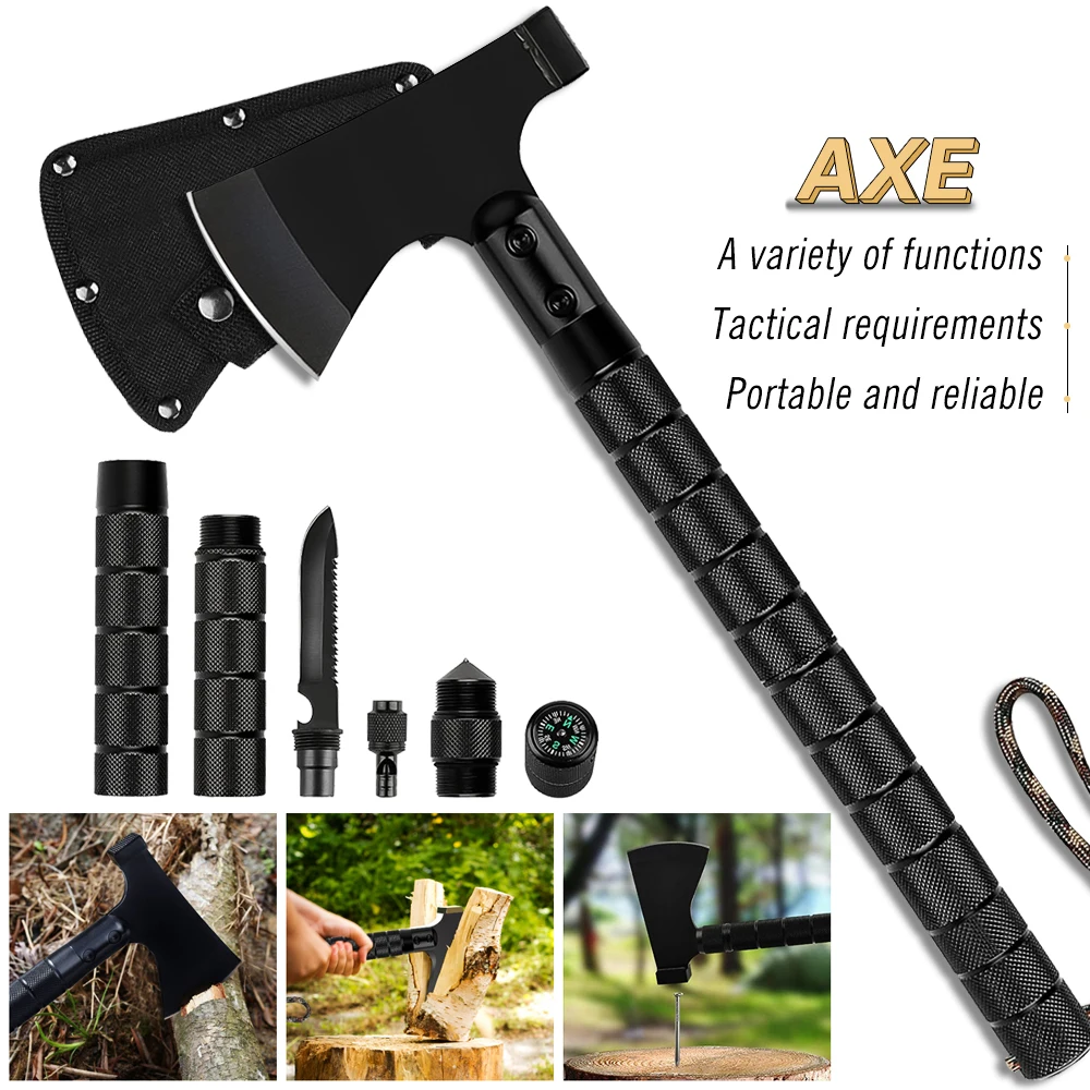 FoldableAxeMultiToolKitTomahawkHighCarbonSteelOutdoorCamping