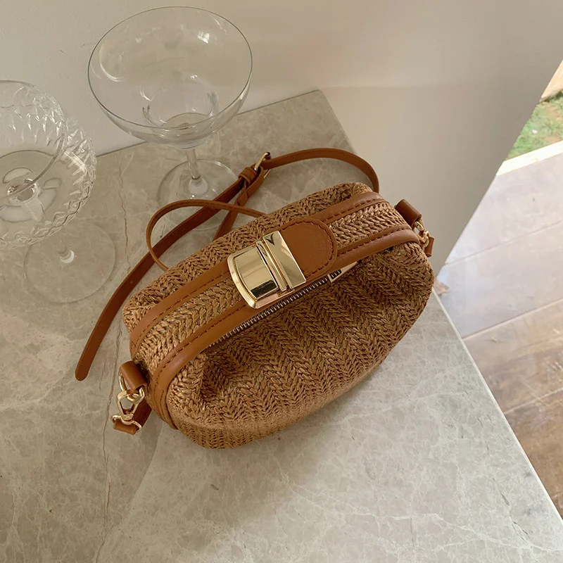 Straw Crossbody Bag For Women Fashion Bohemian Small Knitting Summer Purse And Handbag Ladies Casual Vacation Bucket Beach Bags