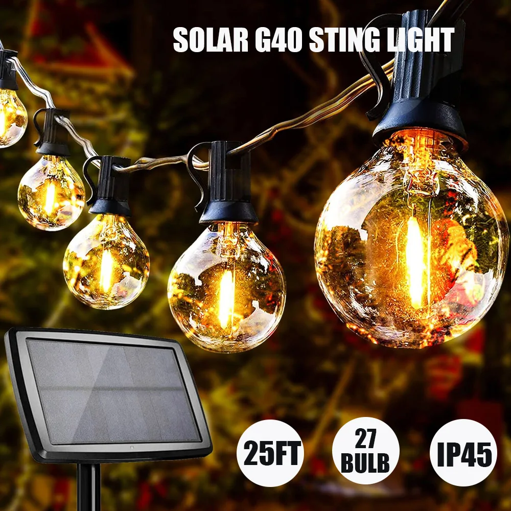 Solar Light G40 Globe String Lights 25ft Garden Wedding Decoration Outdoor String Lights Fairy Lamps LED Christmas 27 Glass Blub earrings christmas hat wine glass gradient glitter earrings in multicolor size one size