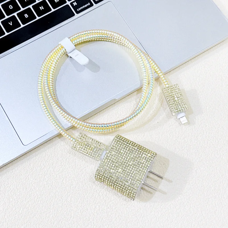 5Pcs Multicolor Rhinestone Sparkling Data Cable Protective Case 20W Suitable For Apple 16 Charger Iphone 15 14 Fast Charger Case