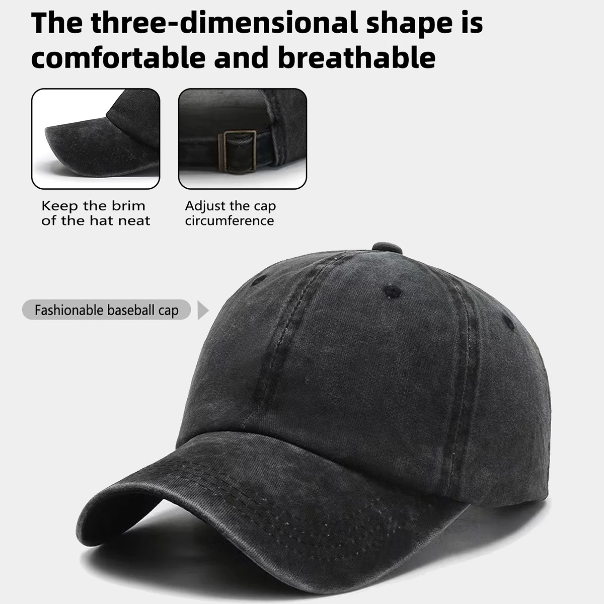 Hat Women's 2025 New Style American Gray Easiest for Match Peaked Cap Men's Casual Sun Shade Baseball Cap Showing Face Small Sun Hat