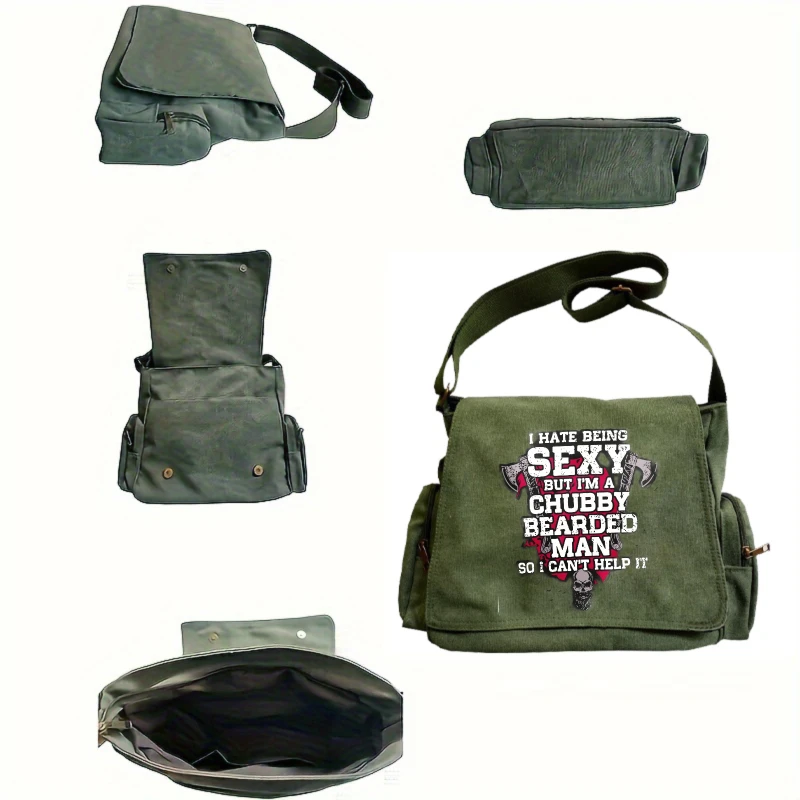 Casual Men's Messenger Bag Canvas Letter Print Large Capacity Shoulder Bag for Travel Crossbody Bag