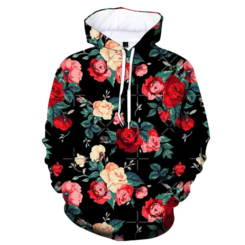 thumbnail image 1 of Sudadera con capucha con estampado de flores y plantas para hombre, sudadera con capucha con estampado 3D retro, sudadera de moda de gran tamaño, camisetas de calle, sudaderas con capucha de manga lar, 1 of 5