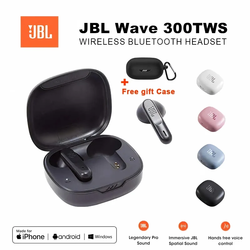 سماعات رأس JBL Wave 300TWS الأصلية اللاسلكية بتقنية البلوتوث، سماعات رأس للموسيقى والألعاب W300، سماعات أذن رياضية للجري مع ميكروف...