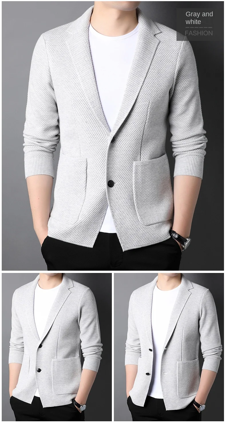 Top Grade Wool 5% New Brand Fashion Knit Korean Style Cardigan Men Slim Fit Sweater Casual Solid Coats Jacket Mens Clothes 2022