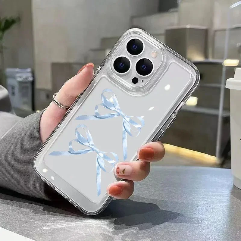 Koreańskie słodkie różowe etui na telefon z kokardą dla iPhone'a 15 13 12 11 Pro Max X XS XR 7 8 15 Plus SE2020 iPhone 14 Pro Max Lovely Cover