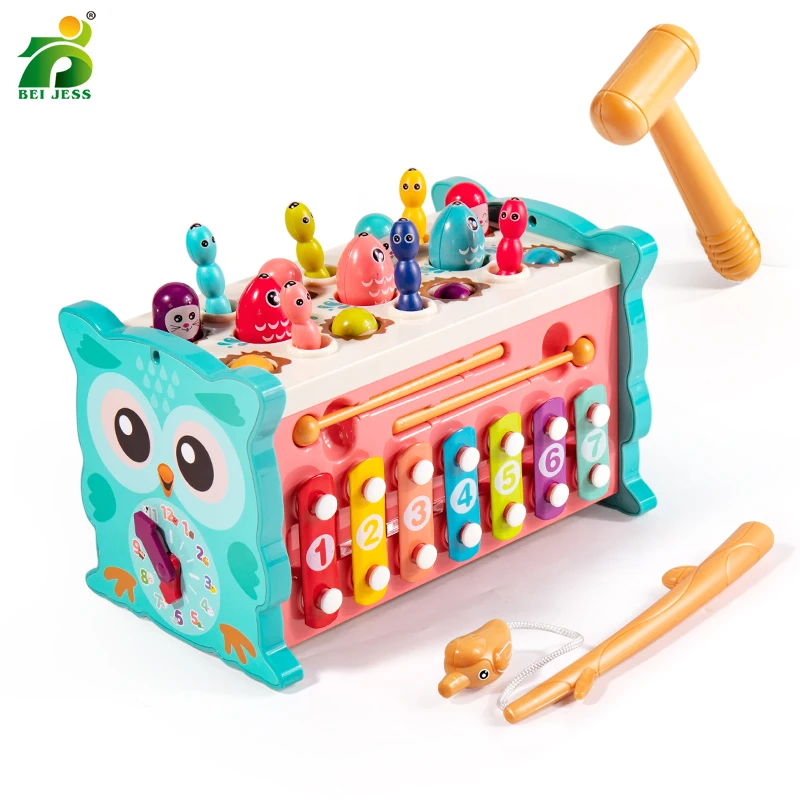 Bebê Montessori Brinquedos Pesca Cube Coruja/0-12 Meses de Aprendizagem  Educacional Relógio Crianças Martelo Jogo Set com Música Puzzle Presente  Piano