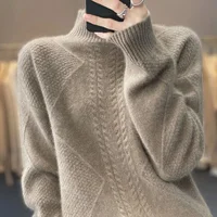 2025 femmes cachemire vêtements Pure laine demi-cou pull pulls tissé décontracté hauts femme automne hiver nouveaux chandails 4