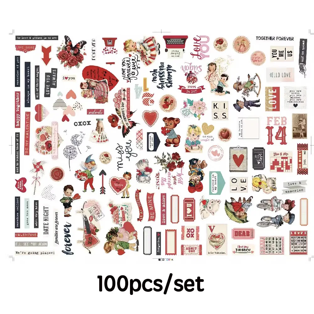 KSCRAFT 100pcs Vintage Valentine Paper Stickers for DIY Scrapbooking Album Junk Journal Paper Craft Decorations,decorative stickers,self adhesive stickers,paper stickers,adhesive stickers,decorative labels stickers,handbook stickers,gift box stickers,diy scrapbooking accessories