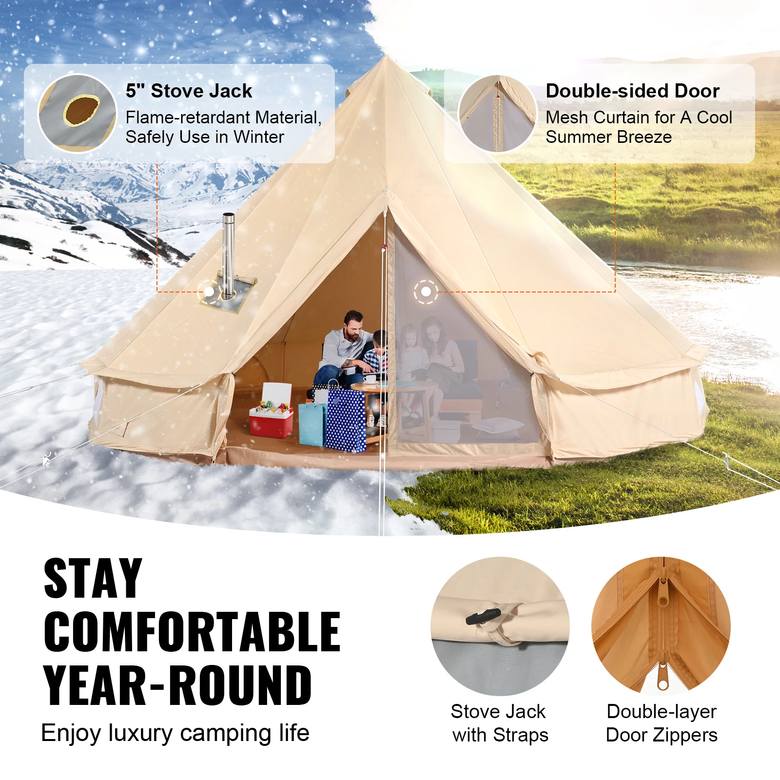 Breathable Cotton Canvas Bell Tent for Camping