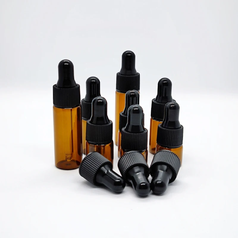 100pcs 1/2/3/5ml Empty Dropper Bottle Glass Refillable Bottle Perfume Container With Pipette For Essential Oil Cosmetic Bottles