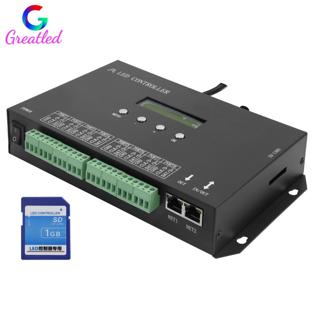 

H807SA 8Ports H807SBWiFI 4Ports LED pixel controller Artnet To SPI supports Madrix software LAN synchrony SD card DMX512 console