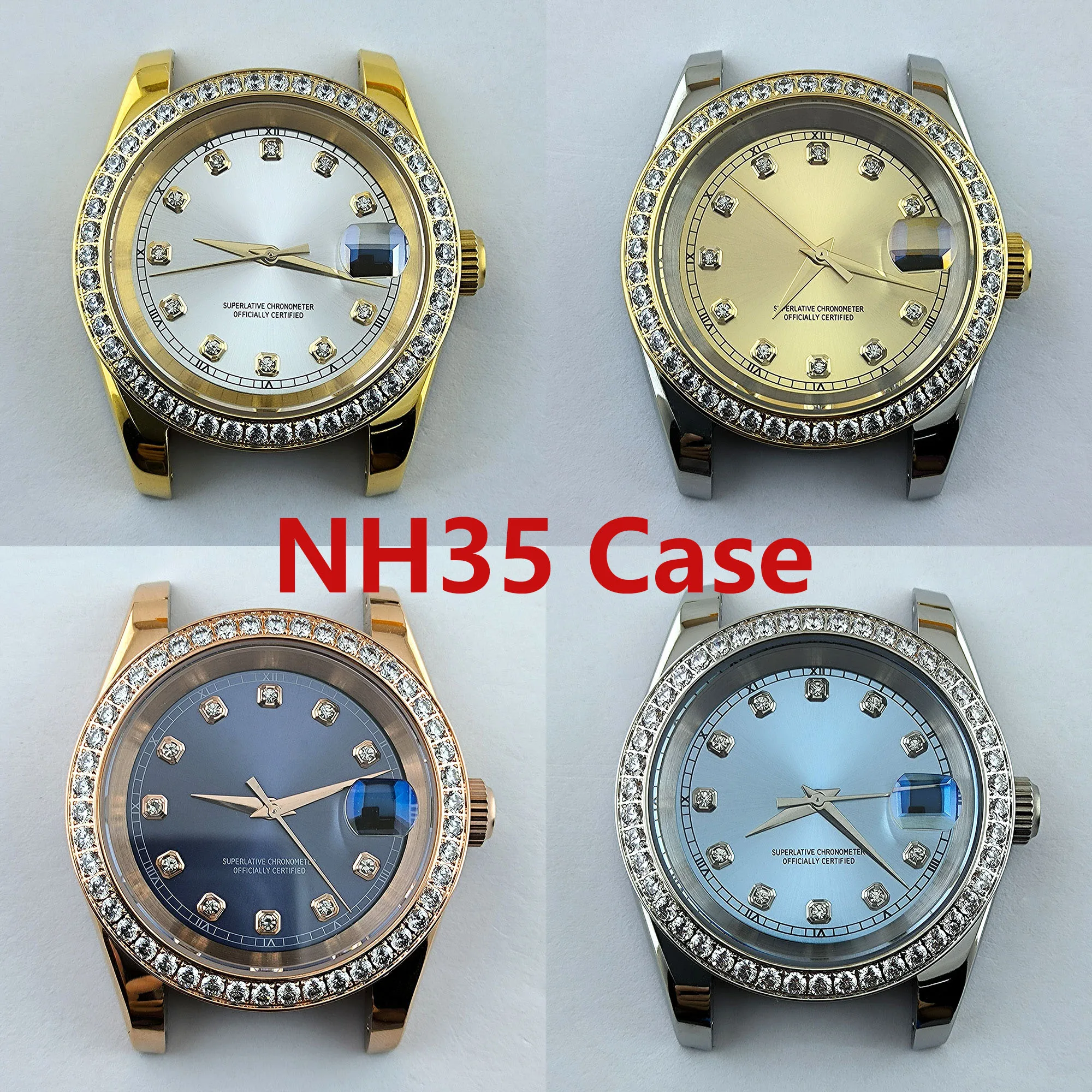 

NH35 Case Diamond decorated case NH35 Dial Stainless Case Sapphire Glass Waterproof Watch Fit NH35/NH36 Movement