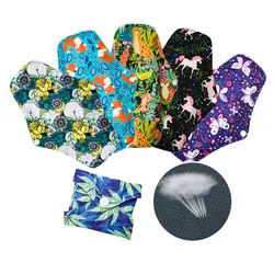 5 - Piece Set of Reusable Washable Sanitary Pads - Heavy Flow, Assorted Colors, with Attractive Prints - M (AWJ Mesh Liner Sj)