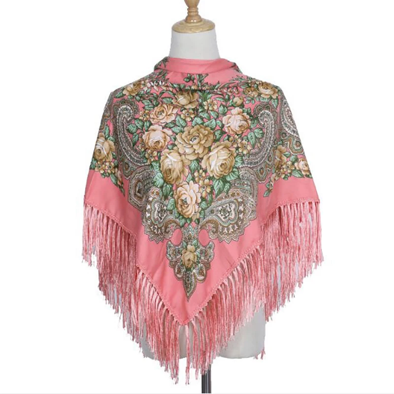 

Luxury Brand Printing New Square Blankets Russian Women Wedding Tassel Scarf Retro Style Cotton Handkerchief Autumn Shawl