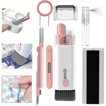 Kit di Pulizia Multifunzione 7 in 1: Spazzola per Polvere, Estrattore di Tasti, Accessori Essenziali per la Pulizia di Tastiere, Auricolari e Schermi di Telefoni