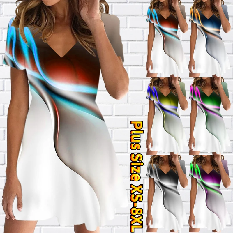 

Women's Plus Size Summer Swing Mini Cute Short Dress V Neck Short Sleeve V Neck Fashion Print Sleeve Dress A-Line Short Dress