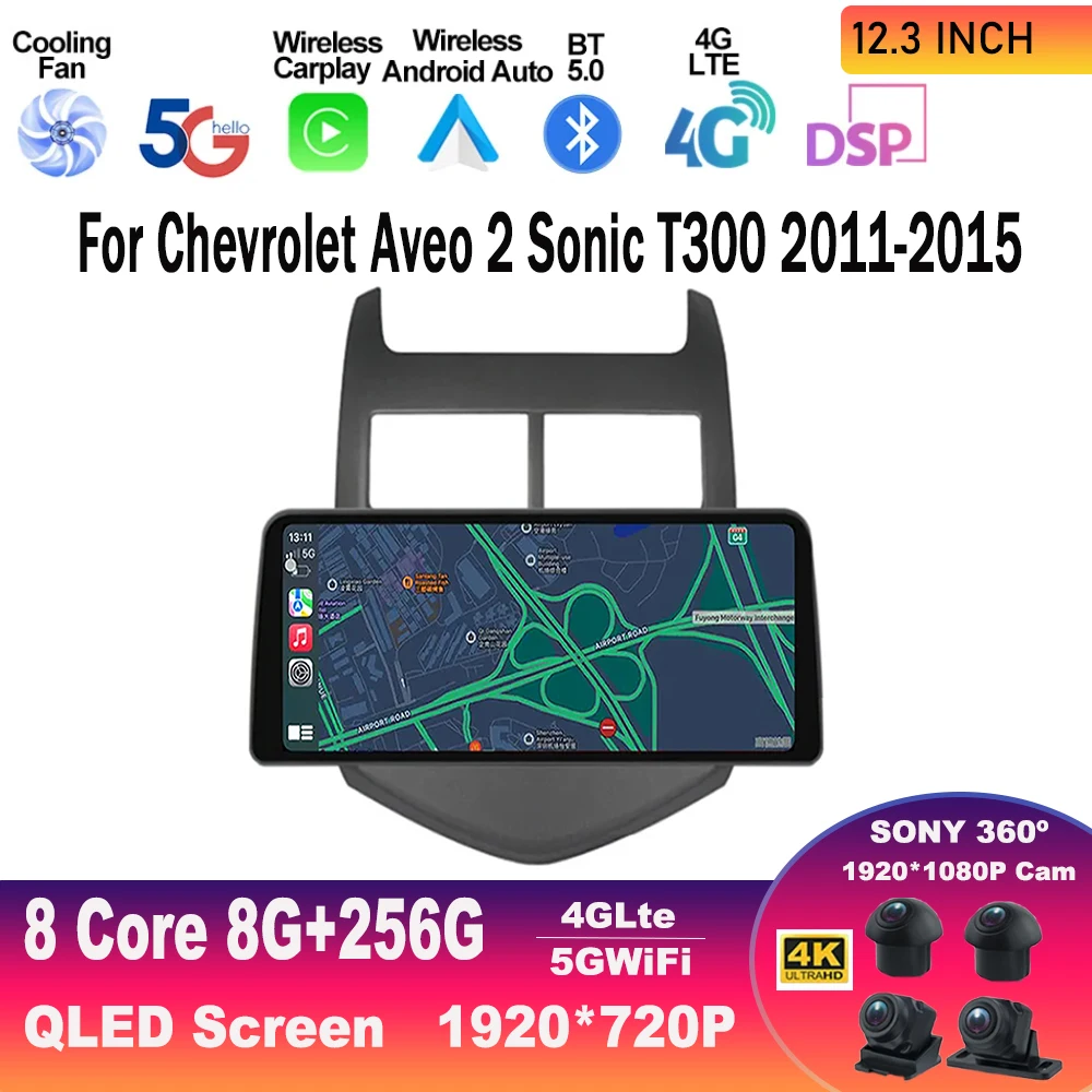 

12.3 Inch Android 13 For Chevrolet Aveo 2 Sonic T300 2011-2015 QLED Screen Multimedia Video Player CarPlay Auto Car Radio WIFI