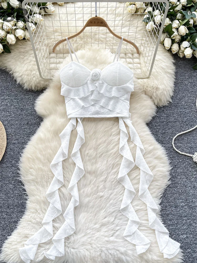 SINGREINY Autumn Ruffles Camisole Women Sleeveless Strapless Solid Streetwear Tops Ladies Slim Newest 3D Flower Sexy Camis