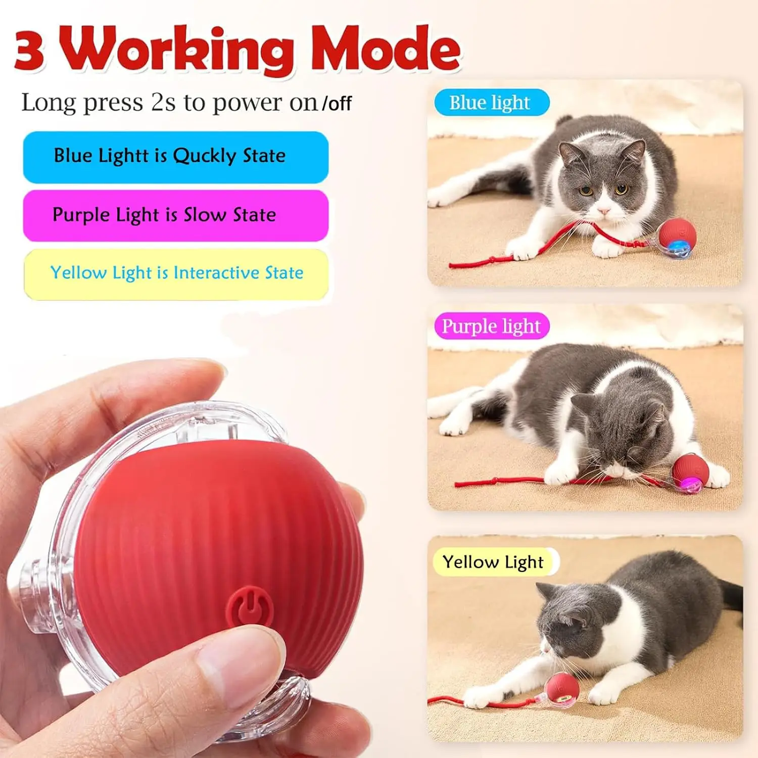 Interactive Cat Toys Ball Automatic Rolling Rechargeable Smart Obstacle Avoid Running Toys for Energetic Indoor Cats 16 S36b09aaa09f14b2a886439537f61ba6cX