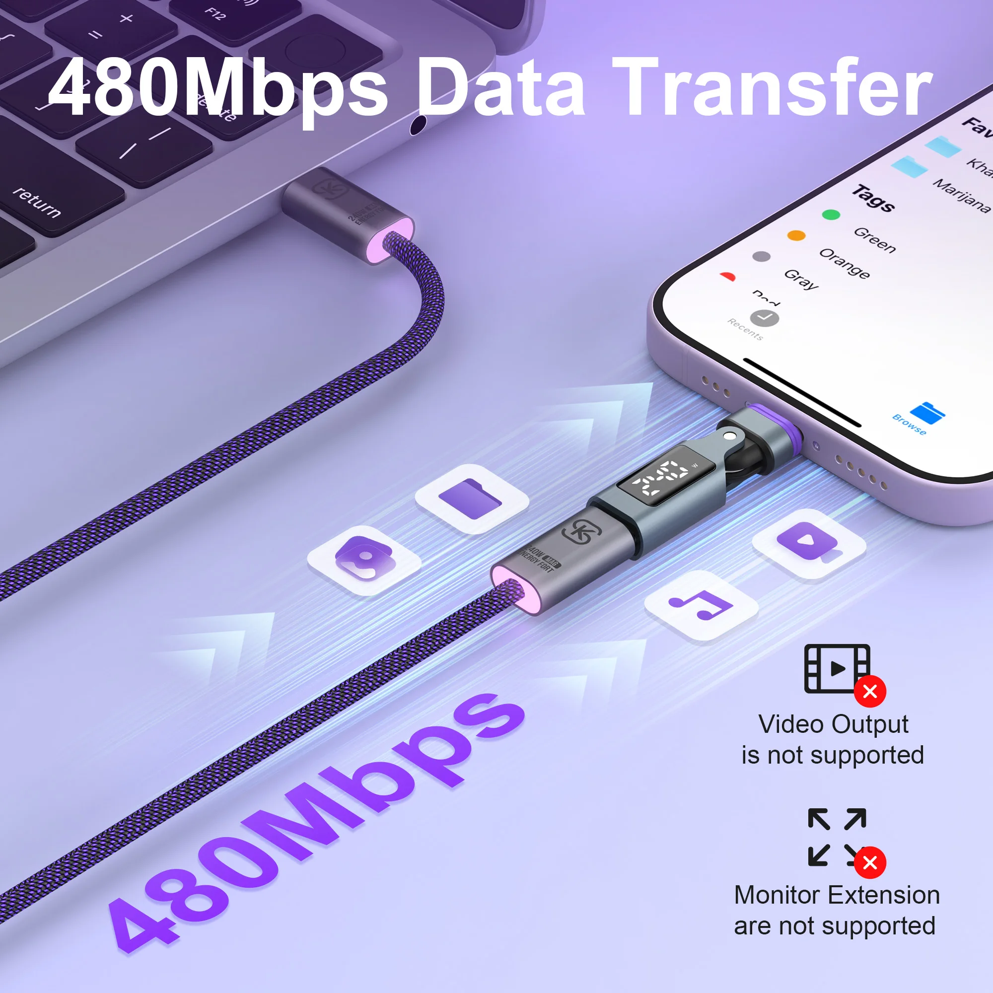 마그네틱 USB C to C 어댑터 240W PD 고속 충전 480Mbps 데이터 전송 180 ° 아이폰 17용 회전식 스위블 커넥터