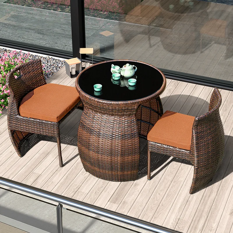 Mesa pequeña para balcón, sillas de ratán combinadas para almacenamiento -  AliExpress