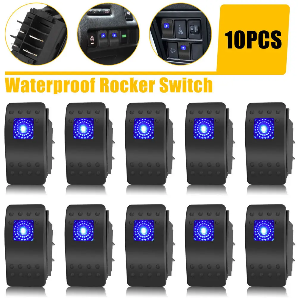 

10Pcs Marine Boat Car Rocker Switch 10A 24VDC/20A 12VDC SPST 5P Blue LED Toggle Switch Panel For Truck Boat RV UTV Dropshipping