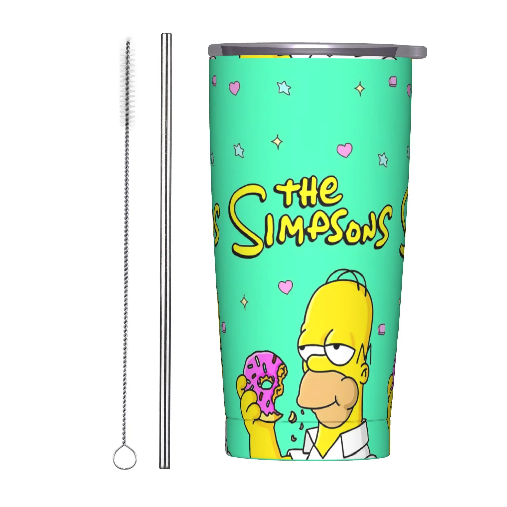 Stainless Steel Tumbler with The Simpsons Cartoon Design - Versatile Hot & Cold Beverage Cup