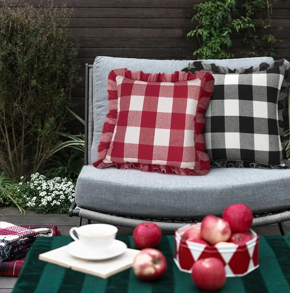 Furniture Cushions Red And Grey Checked Cushions Retro Red And