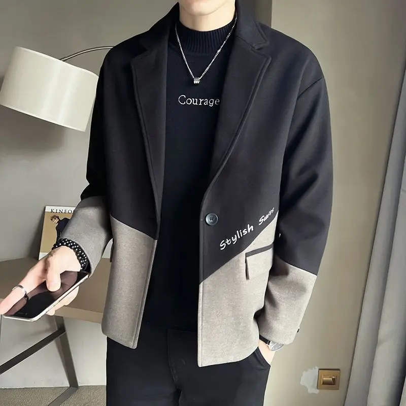 Autumn Winter KPOP Fashion Style Harajuku Slim Fit Outerwear Loose All Match Casual Male Clothes Tops Lapel Long Sleeve Jacket