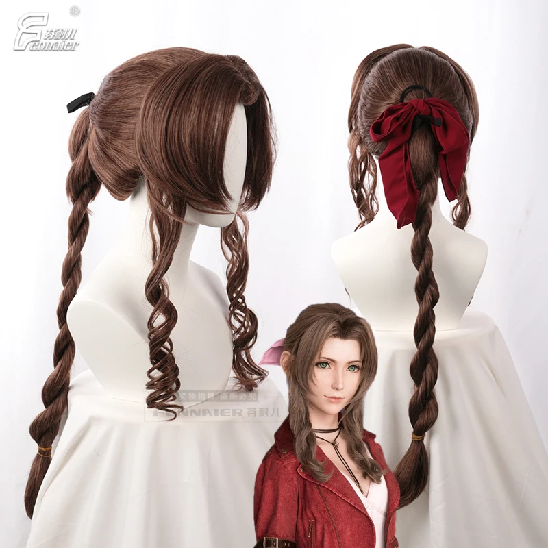 

Game Final Fantasy VII Aerith Cosplay Long Braid Brown Wig Heat Resistant Synthetic Women Girls Wigs Props