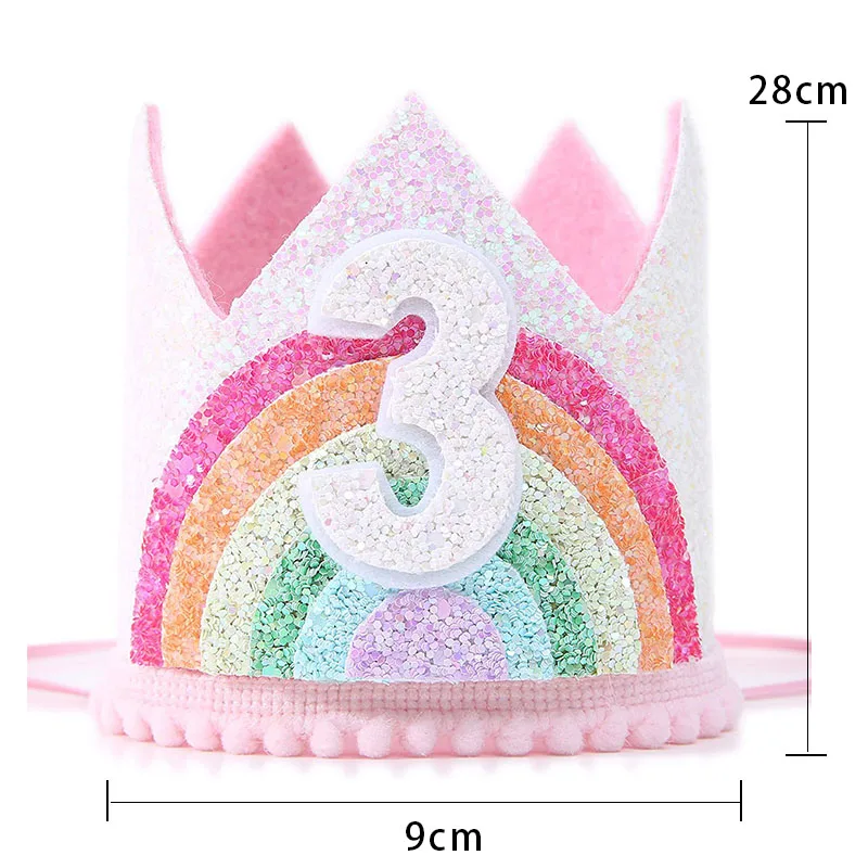 Party Hat Birthday Crown Baby Crown Hat Birthday Headband Set Felt Rainbow Princess Girl Birthday Crown