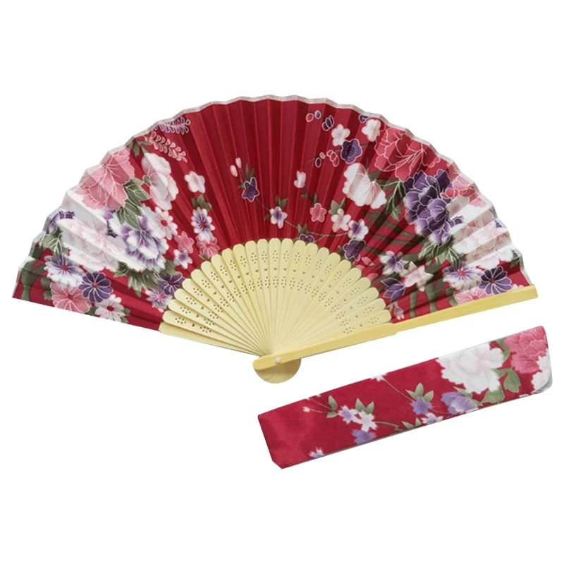 Folding Hand Fan with Bag Vintage Flower Fans for Women Girls Wedding Festival Dance Gift Performances Home Decorations G6KA