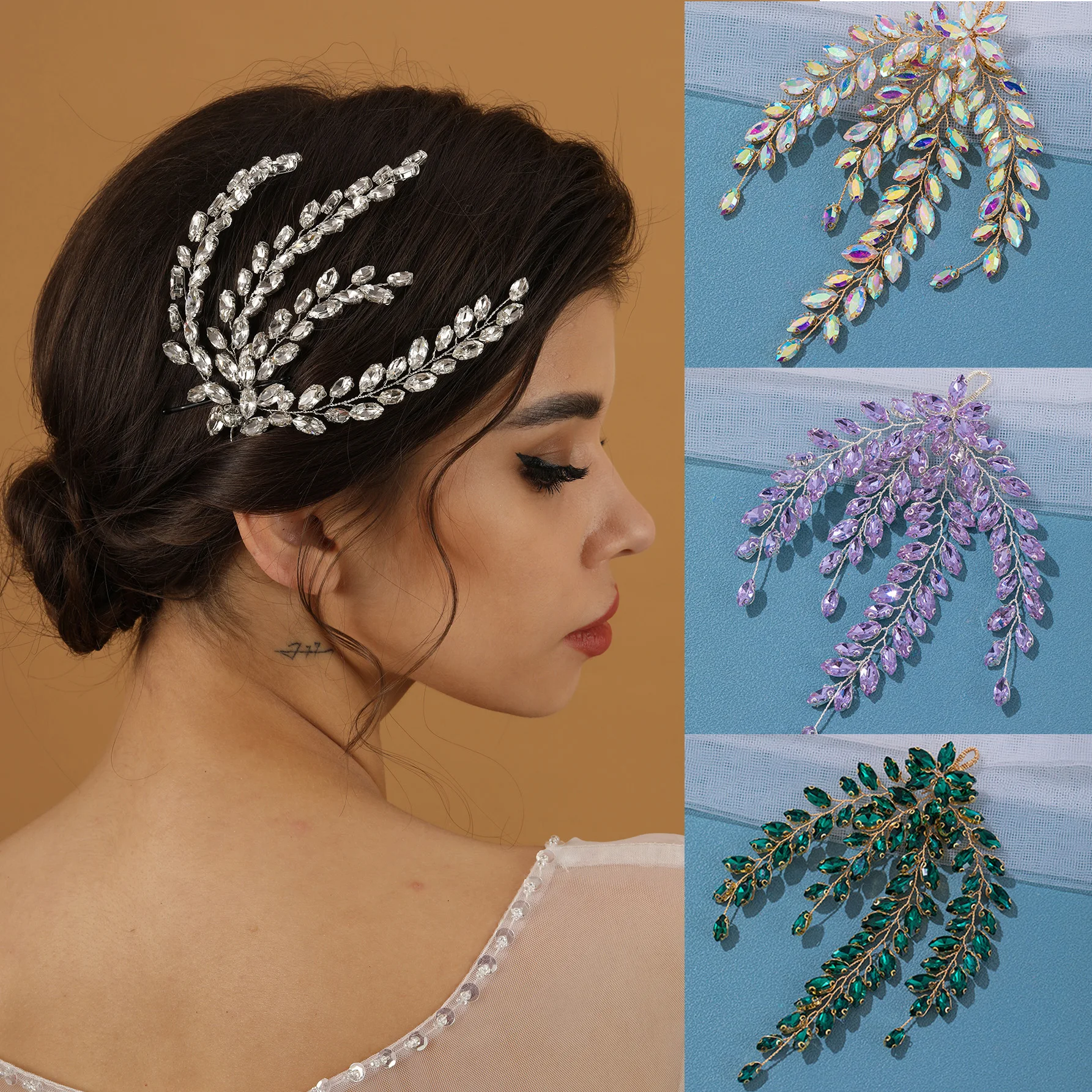 Bridal Hair Accessories Hair Accessories Bridal Jewelry Set Fashion Leaf Zircon Bridal Headpiece Tiara Accessories for Women Luxury Girls Crystal Hairclip Wedding Jewelry