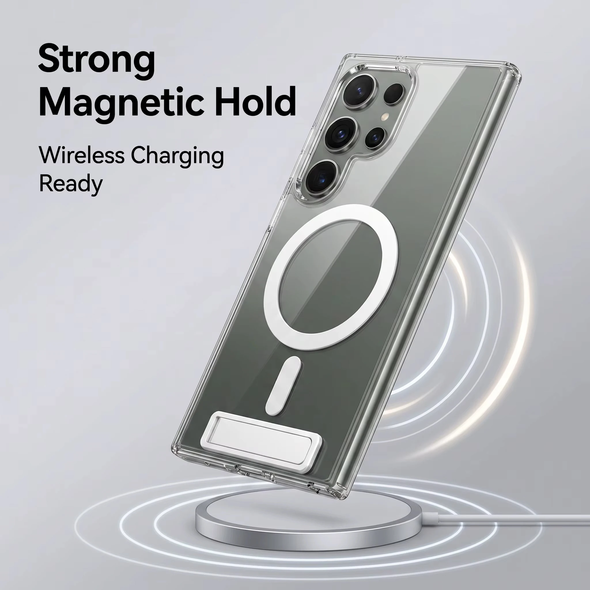 Enhanced Shockproof Magnetic Clear Stand Case - Drop Resistant Slim Hard Cover