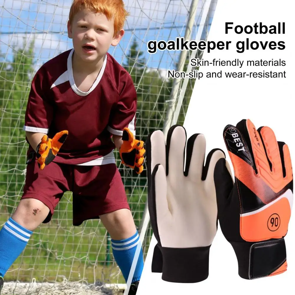 1 Pair Goalkeeper Gloves Anti Slip Palm Design Soccer Goalie Gloves Super Grip Finger Children Football