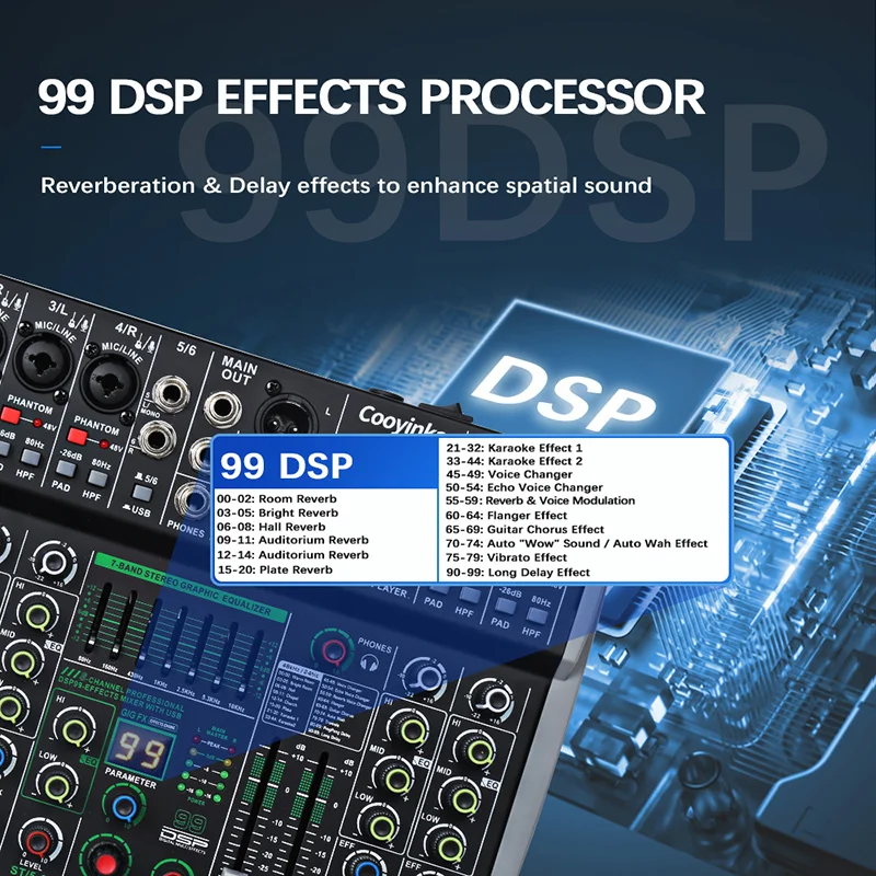 8채널 믹싱 콘솔 48V 99 DSP 이펙트 블루투스 로메호 오디오 DJ 믹서 USB PC 재생 녹음 팟캐스트 사운드 테이블