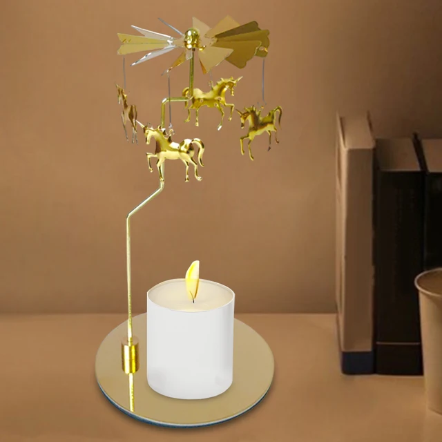 Bougeoir Tournant - Chandelier Rotatif Carrousel Doré Avec Plateau,Noël Fée Bougie Chauffe-Plat Ornement Romantique Pour La Décoration Cheminée Mariage Facyn