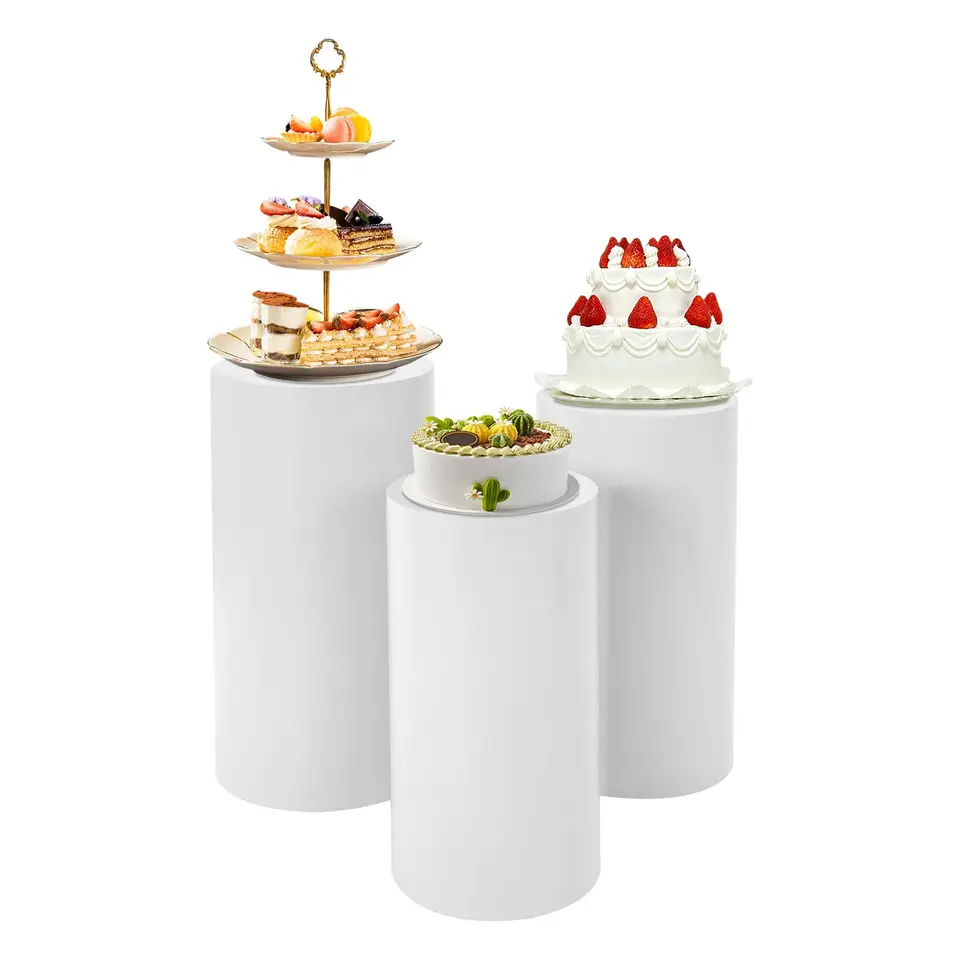 White Round Cylinder Pedestal Display Set
