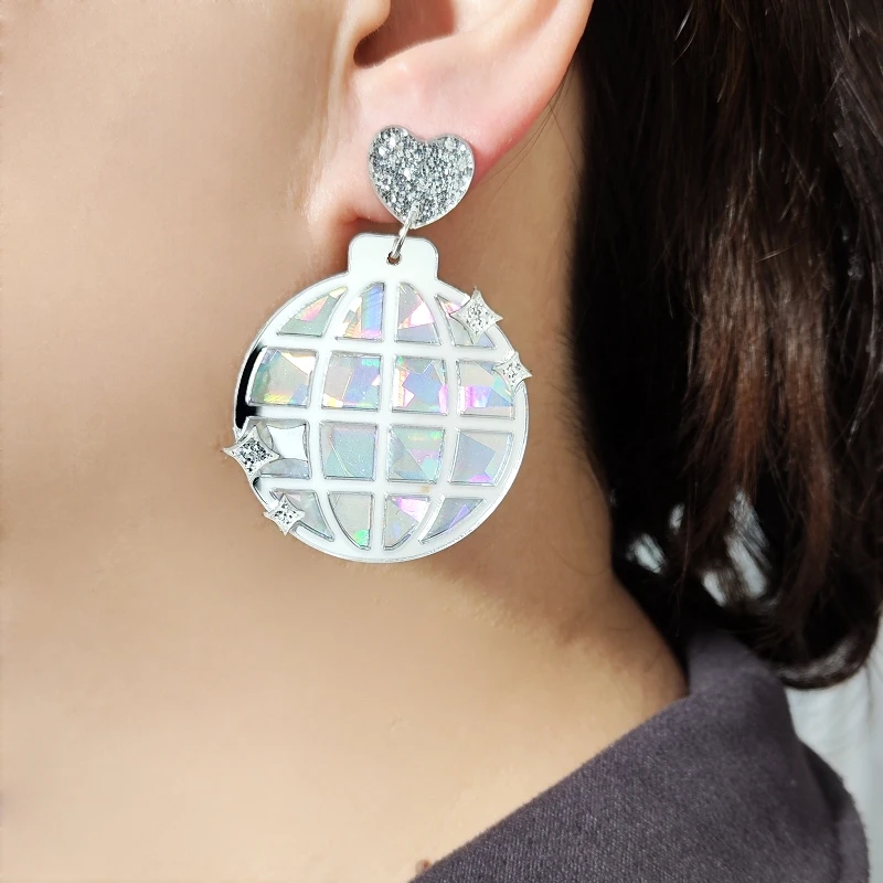 KUGUYS Acryl-Laser-Discokugel-Ohrringe für Damen, Retro-Schmuck, Vintage, rund, trendiges Tanz-Accessoire – Detail 11