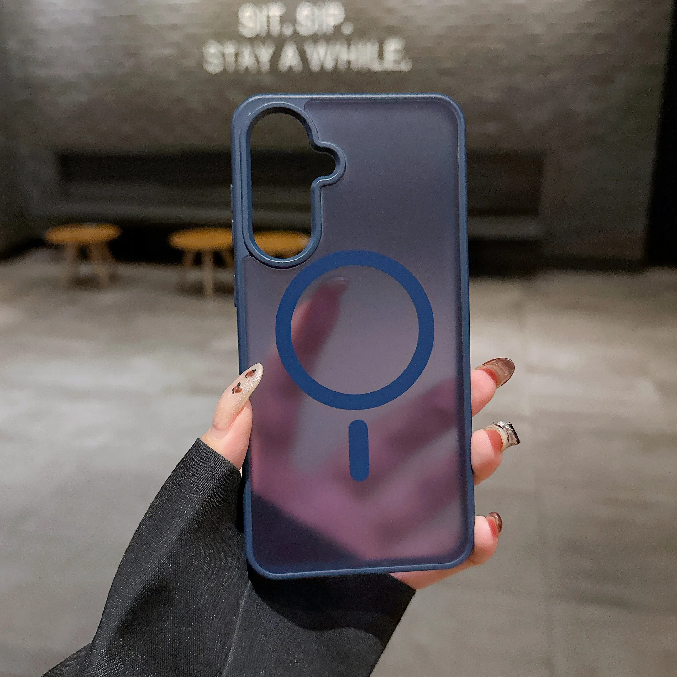 Translucent Magnetic Phone Case with Frosted Shockproof Hard Cover and Soft Frame