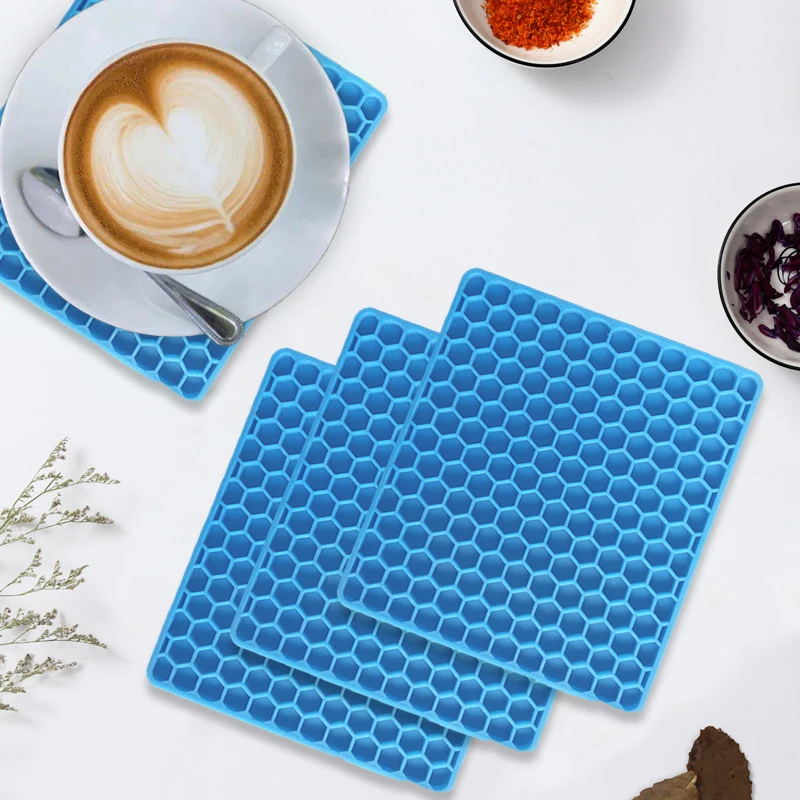 

Non-slip Square Silicone Coasters Mat Honeycomb Insulation Pad Heat-Resistant Placemat Kitchen Accessories Gadgets Cup Table Mat