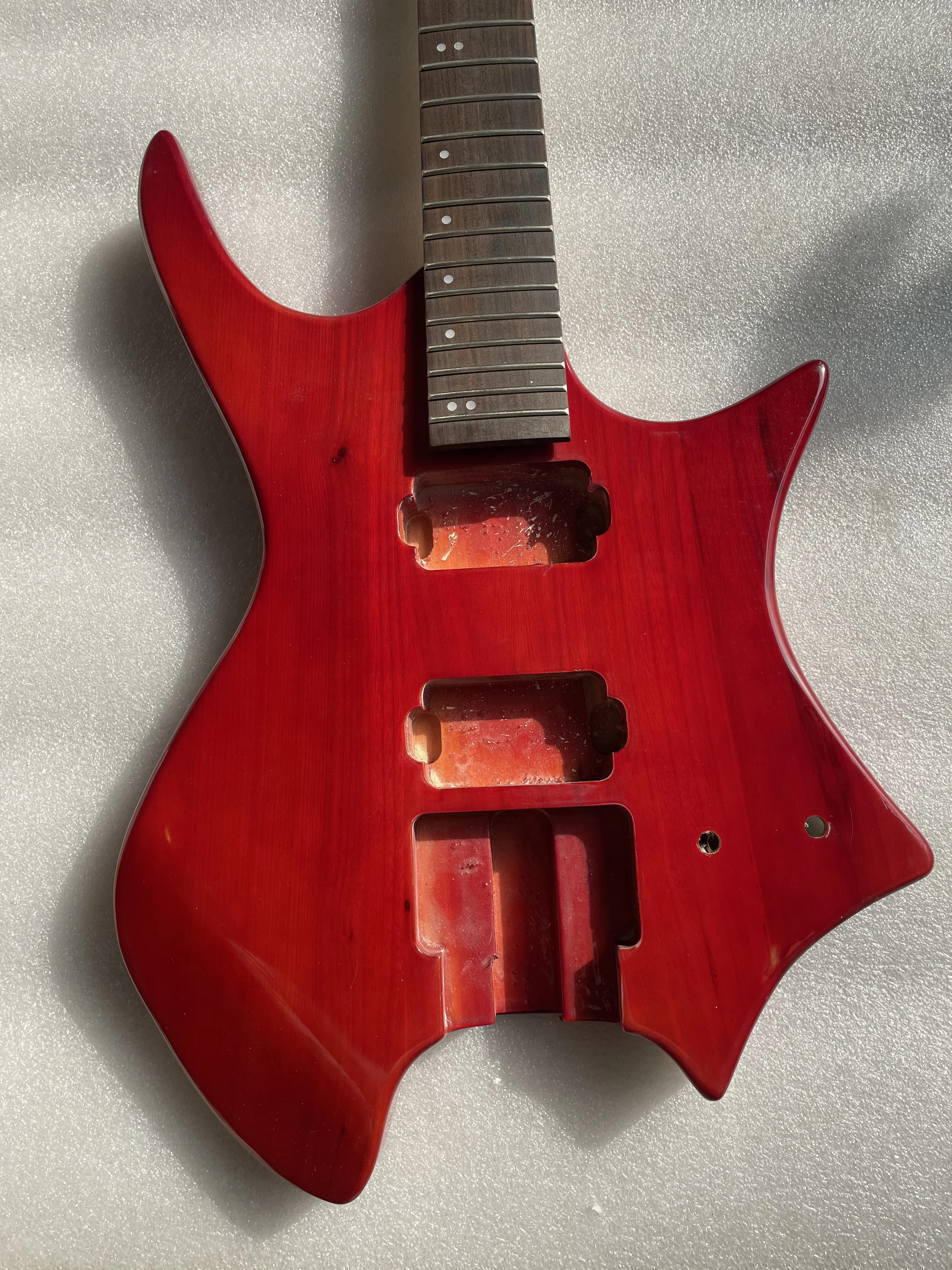 

Mini Guitar 6 String Headless Electric Guitar Kit 30 Inch Red Solid Ash Wood Body and Birdeye Maple Rosewood Fretboard Neck