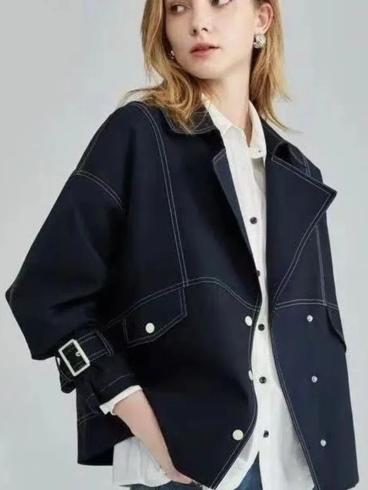 

2024 Imitation Denim Jacket Women Spring Autumn Short Jackets for Women Fashion Versatile Suit Collar Loose Top Coat Streetwear