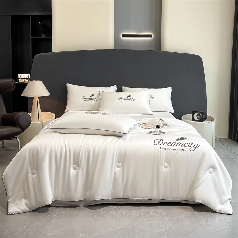 1 Piece Super Smooth Soft Cool Summer Quilt Thin Breathable Soft Light Beige Friendly Embroidery Technology Suitable for Home Bedroom Sofa Hotel Thin Summer Quilt/Double Use for Summer Quilt Summer Quilt Set