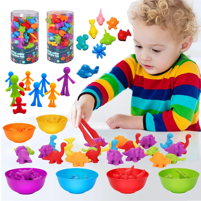 Rainbow baby montessori educational animal dinosaur toys color sorting