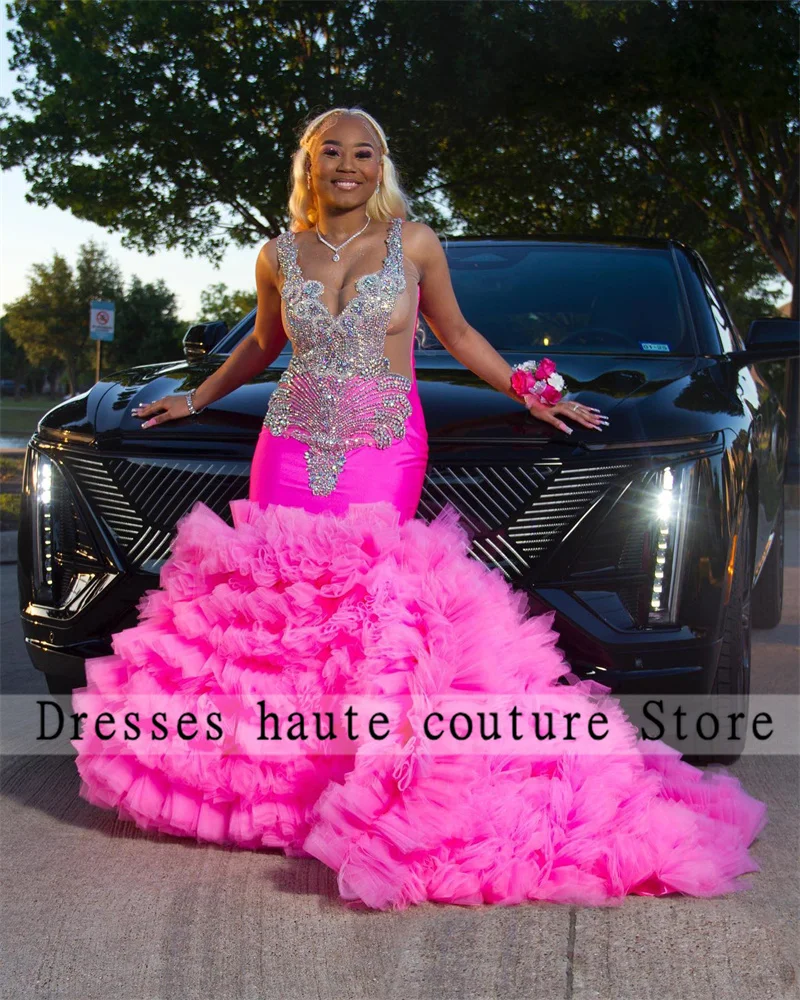 

Luxuery Sparkly Red Mermaid Prom Dresses 2023 Crystal Beads Feathers Birthday Party Dress Formal Evening Dresses